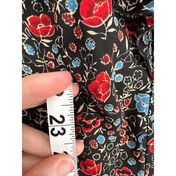 Free People Top XS Black Floral Ruffle Red Blue Boho Cottage Long Sleeve Button - Picture 8 of 9